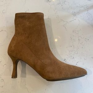 Anne Klein Tan Suede Pointed Toe Ankle Boots
